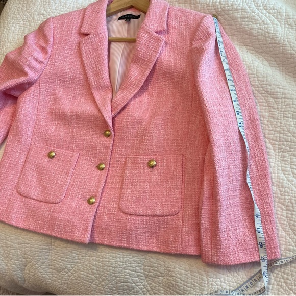 Talbots Tweed Blazer Pink Gold Button Sz 12 Barbiecore Career Preppy Spring Twee - Picture 9 of 11